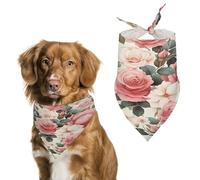 Pink Rose Floral Pet Scarf Adjustable Pet Accessories Triangular Scarf Washable Floral Print Puppy Bib Bandana Stylish Comfortable Cat Scarves for Holiday Scarfs
