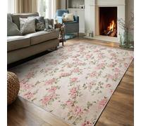 Pink Rose Floral Small Rugs for Entryway 60 x 110, Home Bedroom Kitchen Decor, Country Vintage Pattern Soft Washable Indoor Door Mats, Non Slip CS342