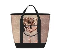 Pink Rose Flower Gold Copper Sequin Sparkly,Lunch Bags Large Capacity Insulated Tote Bag For Women Men Work Picnic Travel