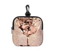 Pink Rose Flower Gold Copper Sequin Sparkly, Square Zipper Storage Bag, Neoprene Coin Purse, Small Wallets, Change Pouch, Change Purse