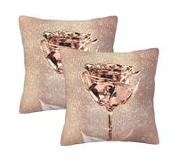 Pink Rose Flower Gold Copper Sequin Sparkly, Throw Pillow Cover Decorative Polyester Pillowcase Soft Cushion Covers 2pcs 16"x16"