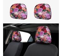 Pink Rose Flower Head Rest Cover Car Accessories, 2 Pcs Car Seat Headrest Cover, Washable Headrest Protector Universal Fit To All Car Suvs Truck Van Vehicles Auto