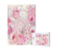 Pink Rose Flowers,300 Pieces Wooden Jigsaw Family Game Jigsaw Puzzles for Adults Teens