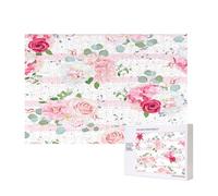 Pink Rose Flowers,300 Pieces Wooden Jigsaw Family Game Jigsaw Puzzles for Adults Teens Home Decor