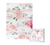 Pink Rose Flowers,500 Pieces Wooden Jigsaw Family Game Jigsaw Puzzles for Adults Teens