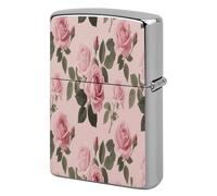 Pink Rose Flowers Metal Lighter Case, Funny Lighter Cover Double-Side Print Vintage Cool Lighters Sleeve Lighters Accessories for Zippo Men Dad Husband Collect