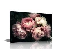 Pink Rose Flowers Wall Art Canvas Print Paintings Framed Vintage Old Painting Art Home Decor Paintings to Hang on Walls for Living Room Kitchen Bathroom Ready to Hang 16x24inch