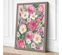 Pink Rose Garden Botanical Canvas Wall Art Print 18x12 Inch