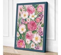Pink Rose Garden Botanical Canvas Wall Art Print 36x24 Inch (91 x 61 cm)
