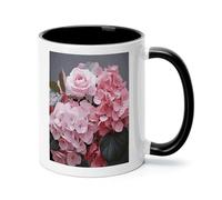 Pink Rose Hydrangea Ceramic Coffee Mug with Handle 11 Ounces, Porcelain Mug Coffee Cup Tea Mug Water Cup Ideal for Coffee,Tea,Latte,Cappuccino,Microwave & Dishwasher Safe Unique Gift Cup