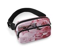 Pink Rose Hydrangea Fanny Pack for Women, Personalized Waist Bag with Multi-Pockets for Men, Belt Bag for Travel, Crossbody Bags with Zipper, Adjustable Bum Bags for Running