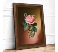 Pink Rose in Bloom Botanical Framed Wall Art Print A1 (84.1×59.4cm) Walnut, Wall Decor for Living Room, Bedroom, Office & Home, Ready to Hang, Art Gift