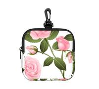 Pink Rose On White, Square Zipper Storage Bag, Neoprene Coin Purse, Small Wallets, Change Pouch, Change Purse