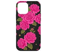 Pink Rose Pattern Black Background Floral Bloom Case for iPhone 12 mini