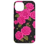 Pink Rose Pattern Black Background Floral Bloom Case for iPhone 13