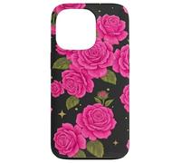 Pink Rose Pattern Black Background Floral Bloom Case for iPhone 13 Pro