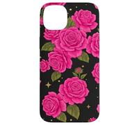 Pink Rose Pattern Black Background Floral Bloom Case for iPhone 14 Plus