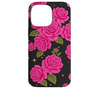 Pink Rose Pattern Black Background Floral Bloom Case for iPhone 14 Pro Max