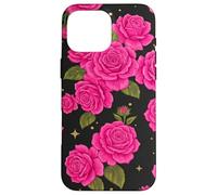 Pink Rose Pattern Black Background Floral Bloom Case for iPhone 16 Pro Max