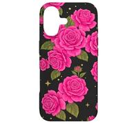 Pink Rose Pattern Black Background Floral Bloom Case for iPhone 17