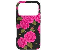 Pink Rose Pattern Black Background Floral Bloom Case for iPhone 17 Pro