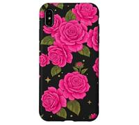 Pink Rose Pattern Black Background Floral Bloom Case for iPhone XS Max