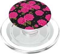 Pink Rose Pattern Black Background Floral Bloom PopSockets PopGrip for MagSafe