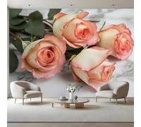 Pink Rose Peel and Stick Wall Mural Gray Marble Texture Canvas Removable Wallpaper,Self-Adhesive Premium Fabric Textured Wall Stickers Decor for Lounge Bedroom 146x102 inches / 366x254 cm