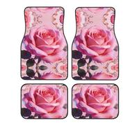 Pink Rose Print Car Mats Full Set, All-Weather Automotive Floor Mats Easy Snap-In Installation