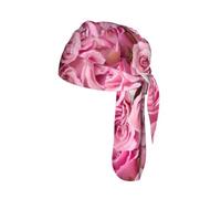 Pink Rose Print Helmet Skull Cap Quick Dry Bike Headwrap Lightweight Breathable One Size Adult Modern Beanie