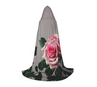Pink Rose Print Hooded Robe Adult Wizard Robes Monk Priest Cloak Halloween Cosplay Knight Hood Cape, Black, S