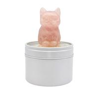 Pink Rose Quartz Cat in Gift Tin - Small Hand Carved Gemstone Animal Figurine - Cute Collectible Ornament with Display Stand