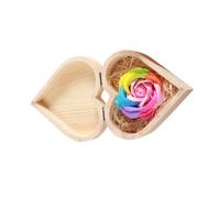 Pink Rose Shape Soap Flower Gift Box, Romantic Wooden Heart Container | Colorful Decorative Prop for Valentine's Day, Christmas, Mother's Day Elegant Anniversary Present