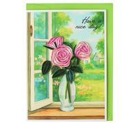 Pink Rose Vase Quilling Card - Handmade Greeting Card with Have a Nice Day Design | Unique 3D Paper Art for Birthday, Thank You, Thinking of You, Friends, Family & Coworkers