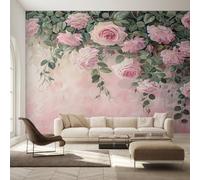 Pink Rose Wallpaper, Romantic Rose Floral Wall Mural for Living Room, Bedroom, Non-Woven Wall Papaer Decoration, Photo Wallpaper & Home Decor, 300x210 cm (WxH) K-MZ&15