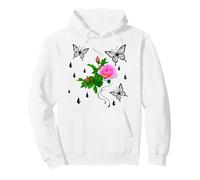 Pink Rose With Butterflies & Dew Drops Shapes Mania Pullover Hoodie