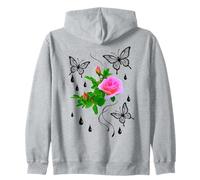 Pink Rose With Butterflies & Dew Drops Shapes Mania Zip Hoodie