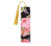 Pink Rose Wooden Bookmarks 5 Pcs,Handmade Double-Sided Printed Book Marks Page Markers with Gold Tassels Book Accessories Gift for Book Lovers Women Men