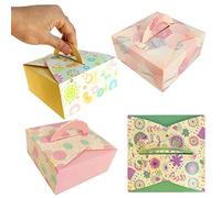 [Pink Roses,25 Boxes] Square Printed Goodie Box with Handles - Donut Brownie Cookie Cake Slice