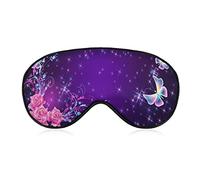 Pink Roses and Flying Butterfly Sleep Mask Blindfold Sparkle and Glowing Stars Adjustable Super-Smooth Soft Eye Mask Cover for Men Women Travel and Nap