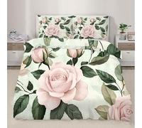 Pink Roses Bedding Set, Peony Petals Soft and Comfortable Microfiber Duvet Cover, Plants and Flowers Duvet Cover with Zipper + 2 Pillowcases (220x230cm)