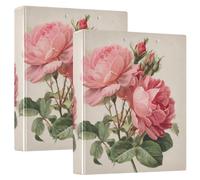 Pink Roses Bloom Vintage 3 Ring Binders 1.5 Inch Clear View Three Ring Binders Versatile Binder Fits 200 Sheets 2 Pack