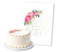 Pink Roses Gold Geometric Pattern, 1 Icing Sheet 8" Round Cake Topper