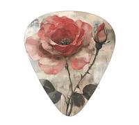 Pink roses in bloom printed guitar picks, 12-piece set with thin, medium, and thick styles, comes with a storage case