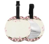 Pink Roses Oval Frame Vintage,Luggage Tags Pu Leather Name Tag Travel Suitcase Identifier ID Tags Durable Baggage Label 2 pcs