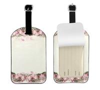 Pink Roses Oval Frame Vintage,Luggage Tags Pu Leather Name Tag Travel Suitcase Identifier ID Tags Durable Baggage Label 2 pcs