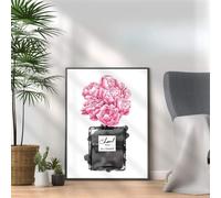 Pink Roses Parfume Bottle Print, Pink Fashion Wall Art Posters Designer Bag Shoes Book Makeup Poster Gallery Art Print Picture Home Decor- A3, A4 Size frame options (A3 Print Only)