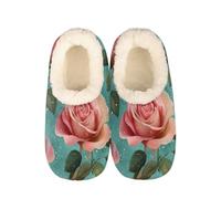 Pink Roses Pattern Slippers for Women Slipper Socks Soft House Slippers Shoes for Bedroom Indoor, Winter Cozy Christmas Gifts