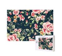 Pink Roses Peonies Green Leaves,300 Pieces Wooden Jigsaw Family Game Jigsaw Puzzles for Adults Teens Home Decor