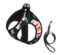 Pink Roses Peonies Green Leaves,Pet Harness,Adjustable Reflective Dog Harness,Pet Leash Vest,S